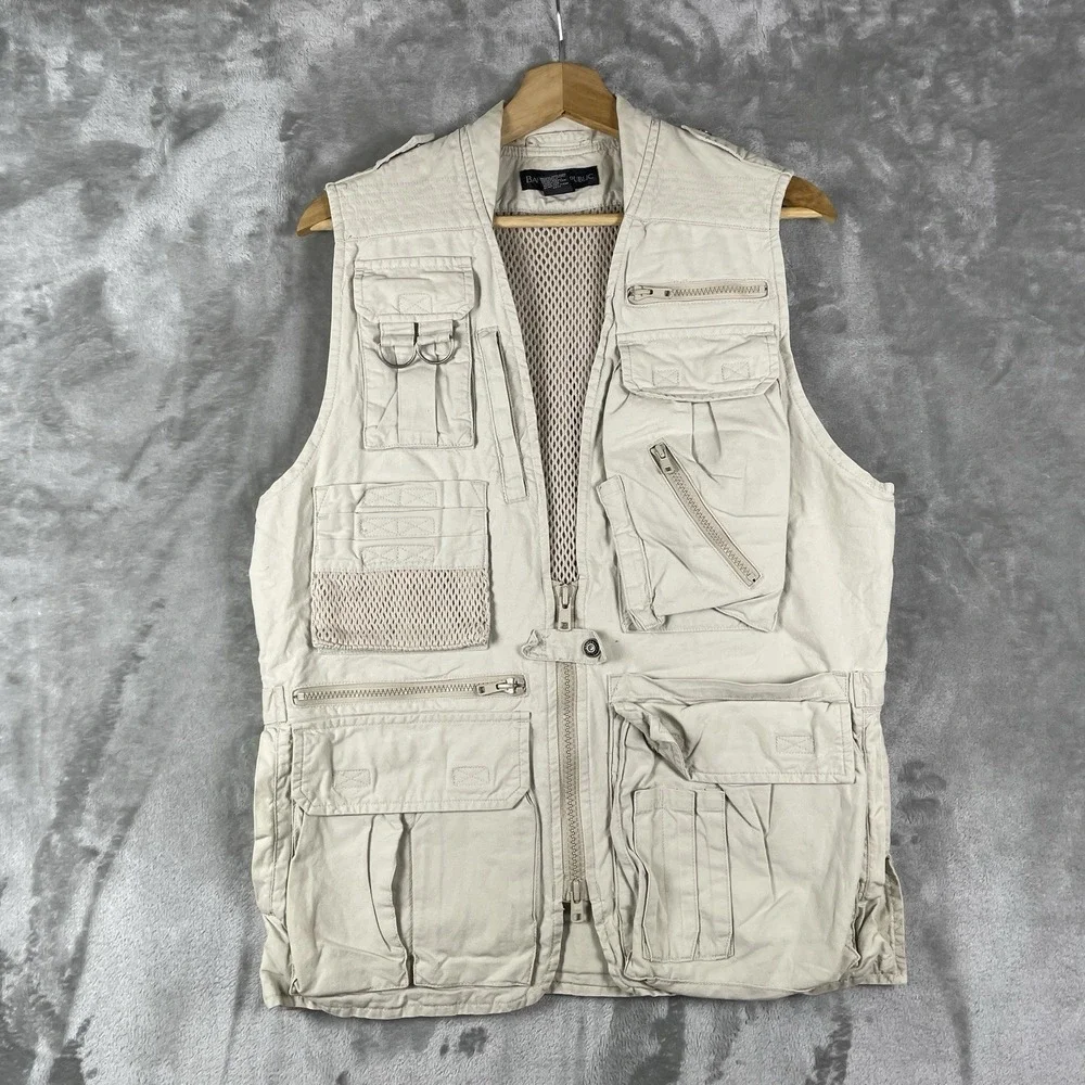 Vintage Banana Republic Safari Vest Mens XS Tan Utility Multi Pocket Fishing 90s